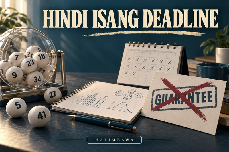 Orihinal na ilustrasyong lottery: Expected waiting versus guarantee. Mga halimbawang label, hindi aktuwal na result.