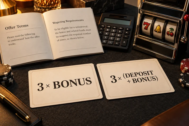 Two promotion-rule cards contrast 3 × bonus with 3 × deposit plus bonus.